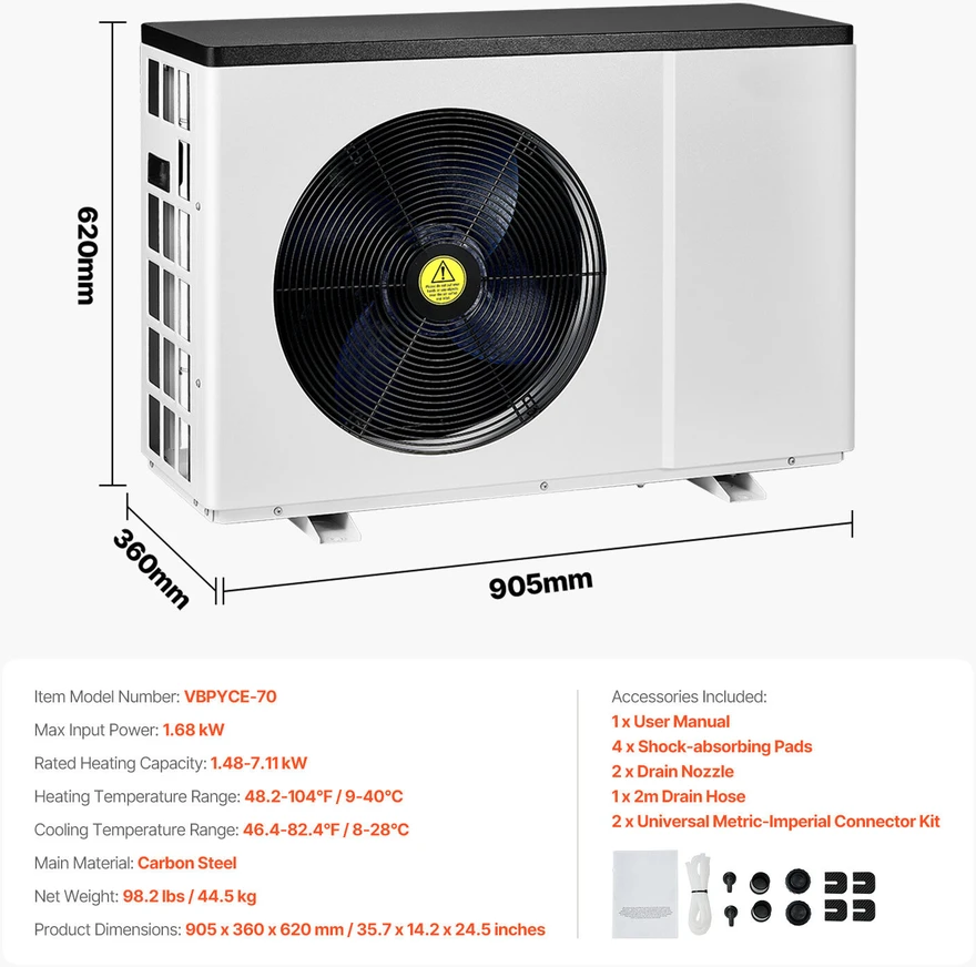 VEVOR Elektrinis baseino šilumos siurblys 1.48-7.11 kW