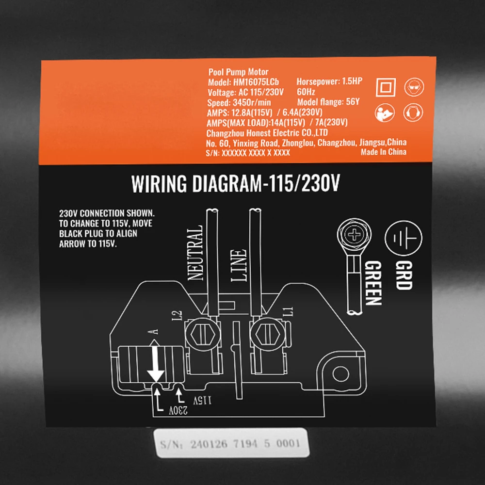 VEVOR Baseino siurblys variklis 1.5 AG 115/230V