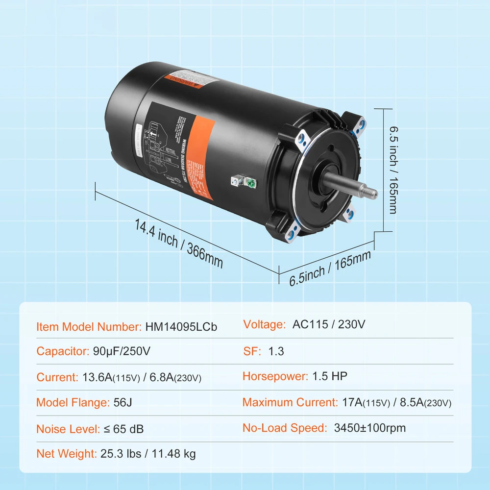 VEVOR 1,5 AG baseino siurblio variklis 115/230V