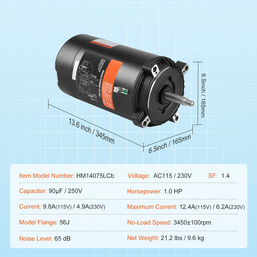 VEVOR 1 AG baseino siurblio variklis 115/230V