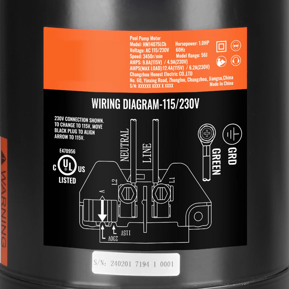 VEVOR 1 AG baseino siurblio variklis 115/230V