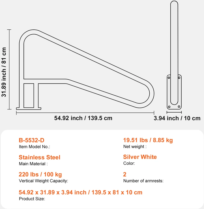 VEVOR Nerūdijančio plieno turėklai 1395 x 810 mm baseinams
