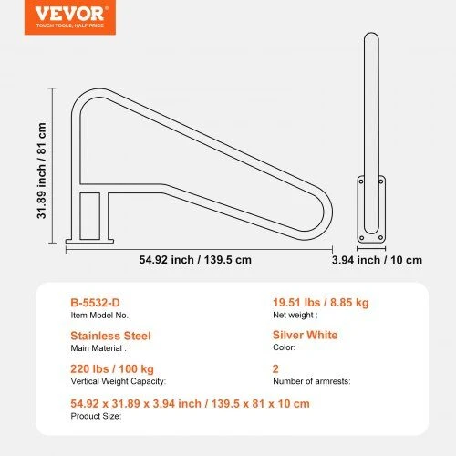 VEVOR Nerūdijančio plieno turėklai 1395 x 810 mm baseinams
