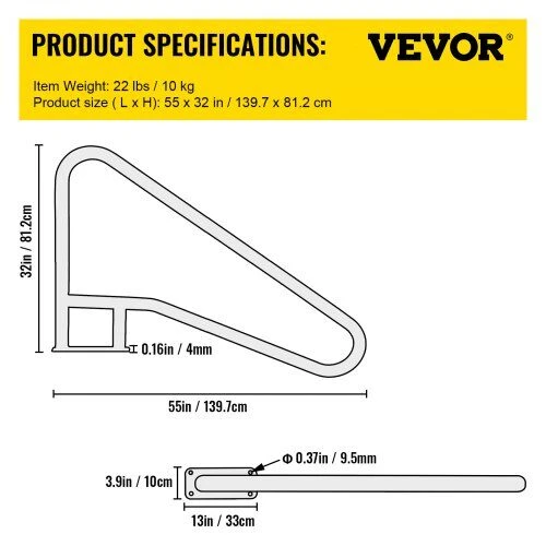 VEVOR Baseino turėklas 139,7x81,2 cm 304 nerūdijantis plienas