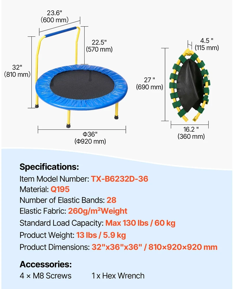VEVOR 3 ft vaikų batutas su putplasčio rankena
