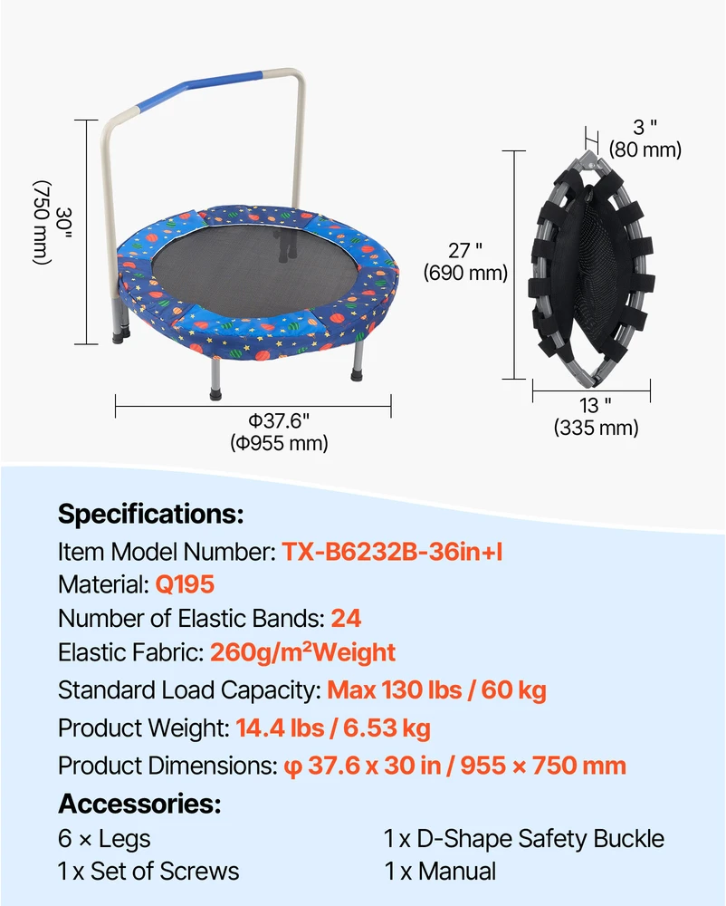 VEVOR 91 cm batutas vaikams sulankstomas mini