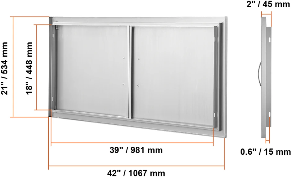 VEVOR Nerūdijančiojo plieno lauko durys 1067x534 mm