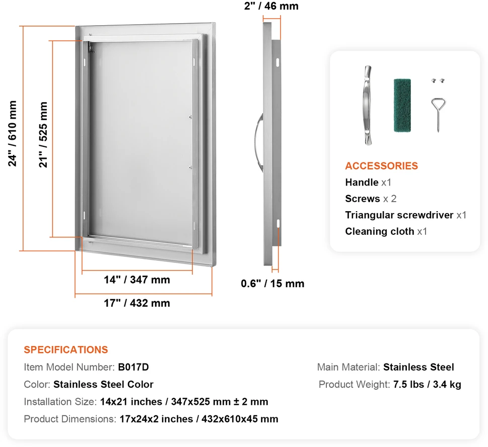 VEVOR stainless steel virtuvės lauko durys