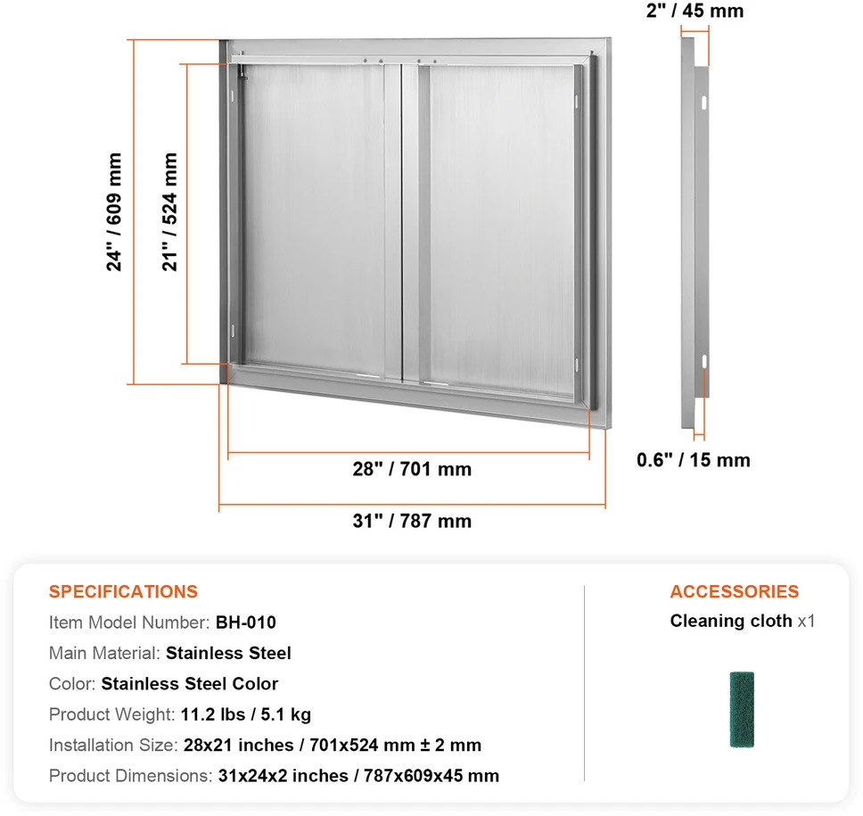 VEVOR Lauko virtuvės dvigubos durys 787x609 mm