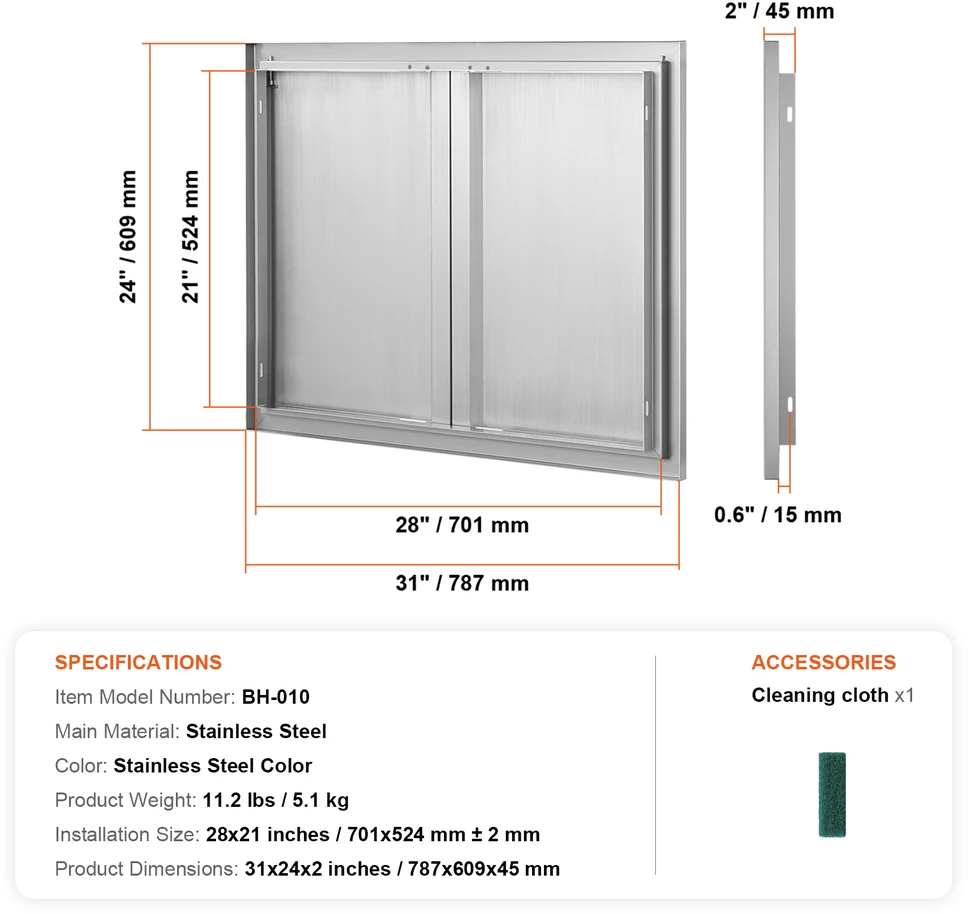 VEVOR Lauko virtuvės dvigubos durys 787x609 mm