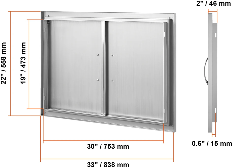 VEVOR Nerūdijančio plieno BBQ prieigos durys 838x558 mm