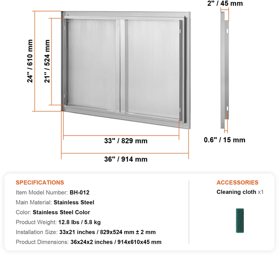 VEVOR Lauko grilis durys 914x610 mm