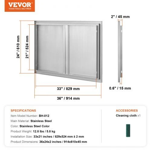 VEVOR Lauko grilis durys 914x610 mm