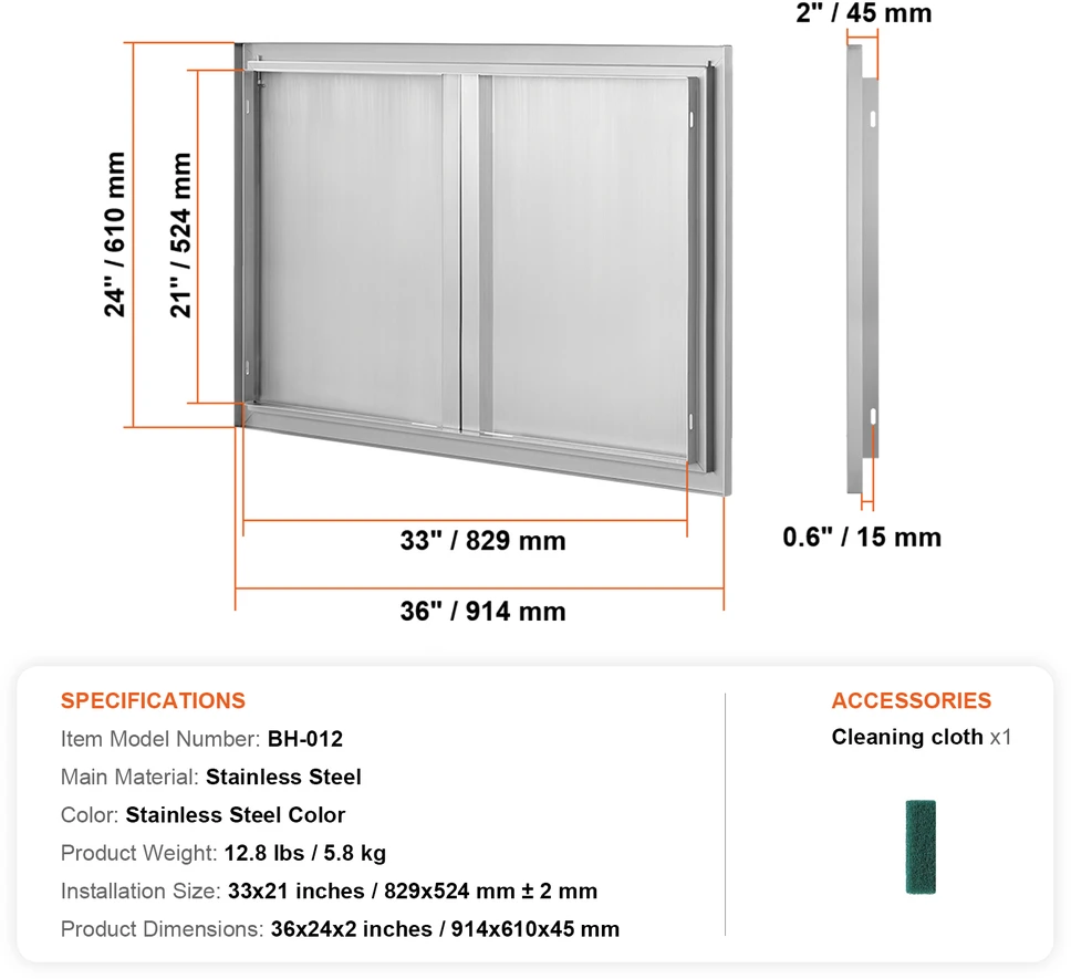 VEVOR Lauko grilis durys 914x610 mm