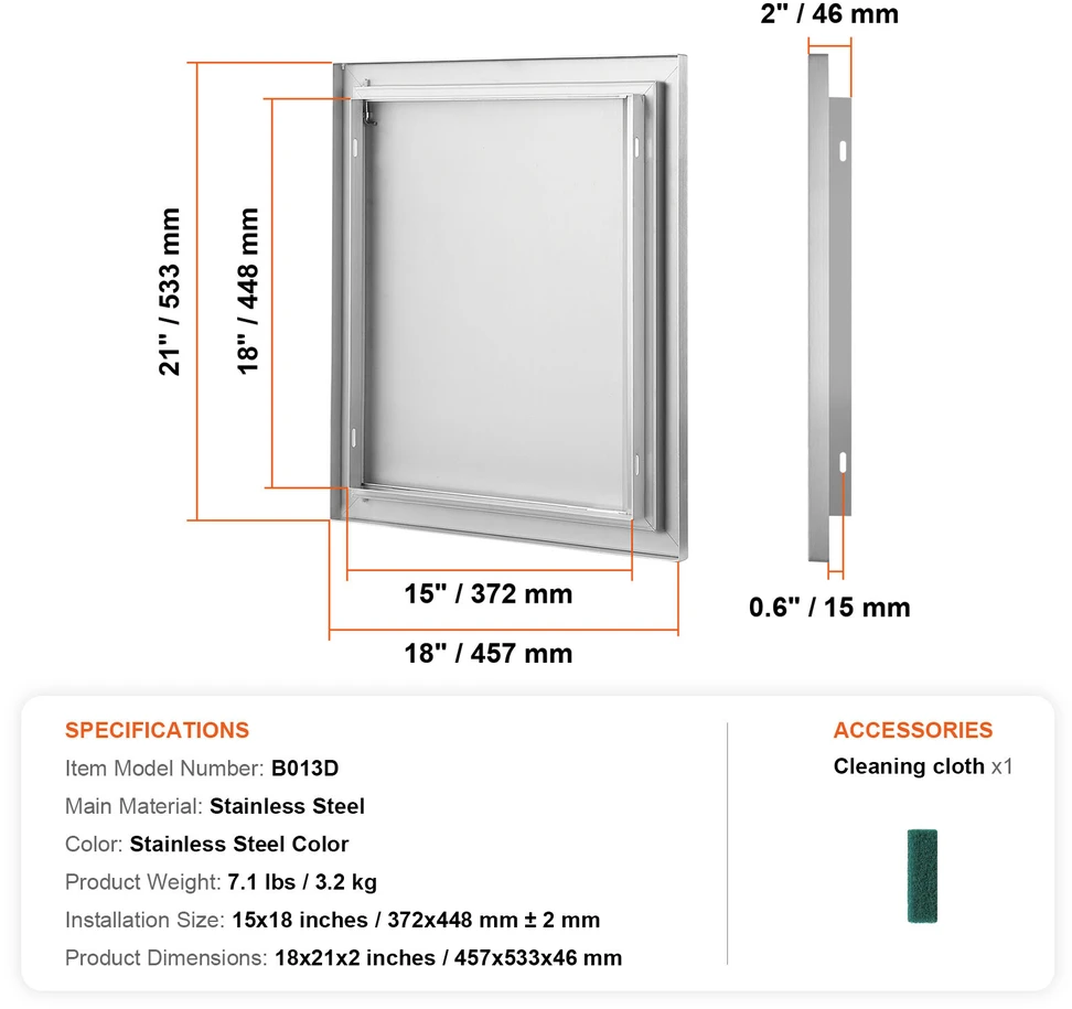 VEVOR Lauko virtuvės durys 457x533 mm