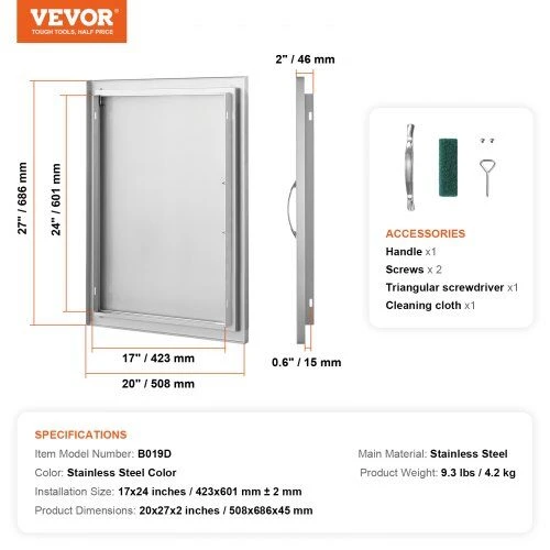VEVOR Lauko virtuvės durys 508x686 mm