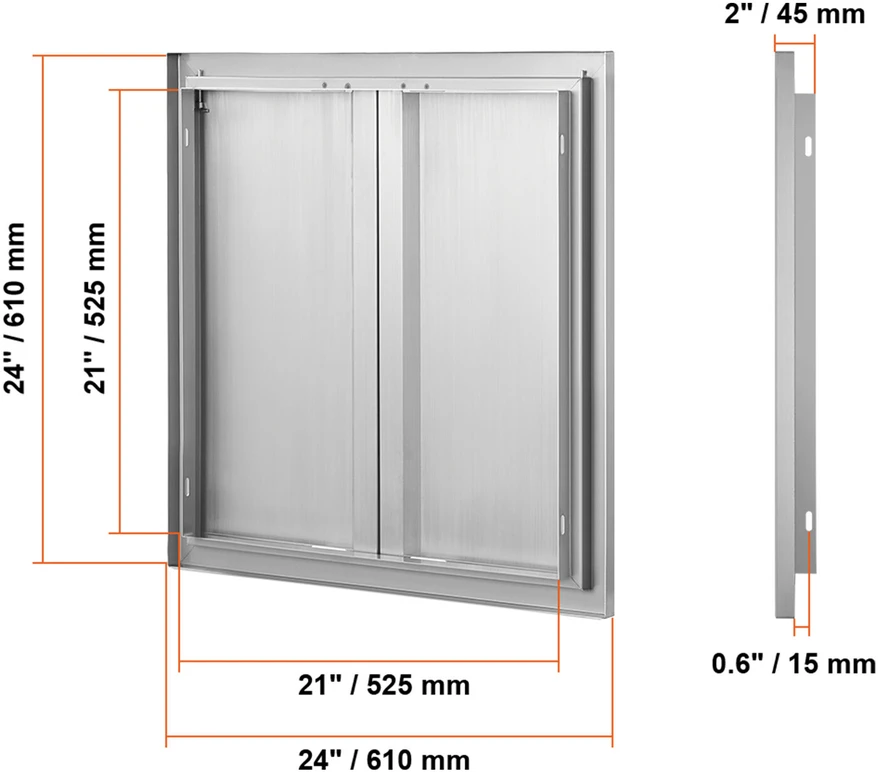 VEVOR Lauko virtuvės durys 610x610 mm, nerūdijančio plieno