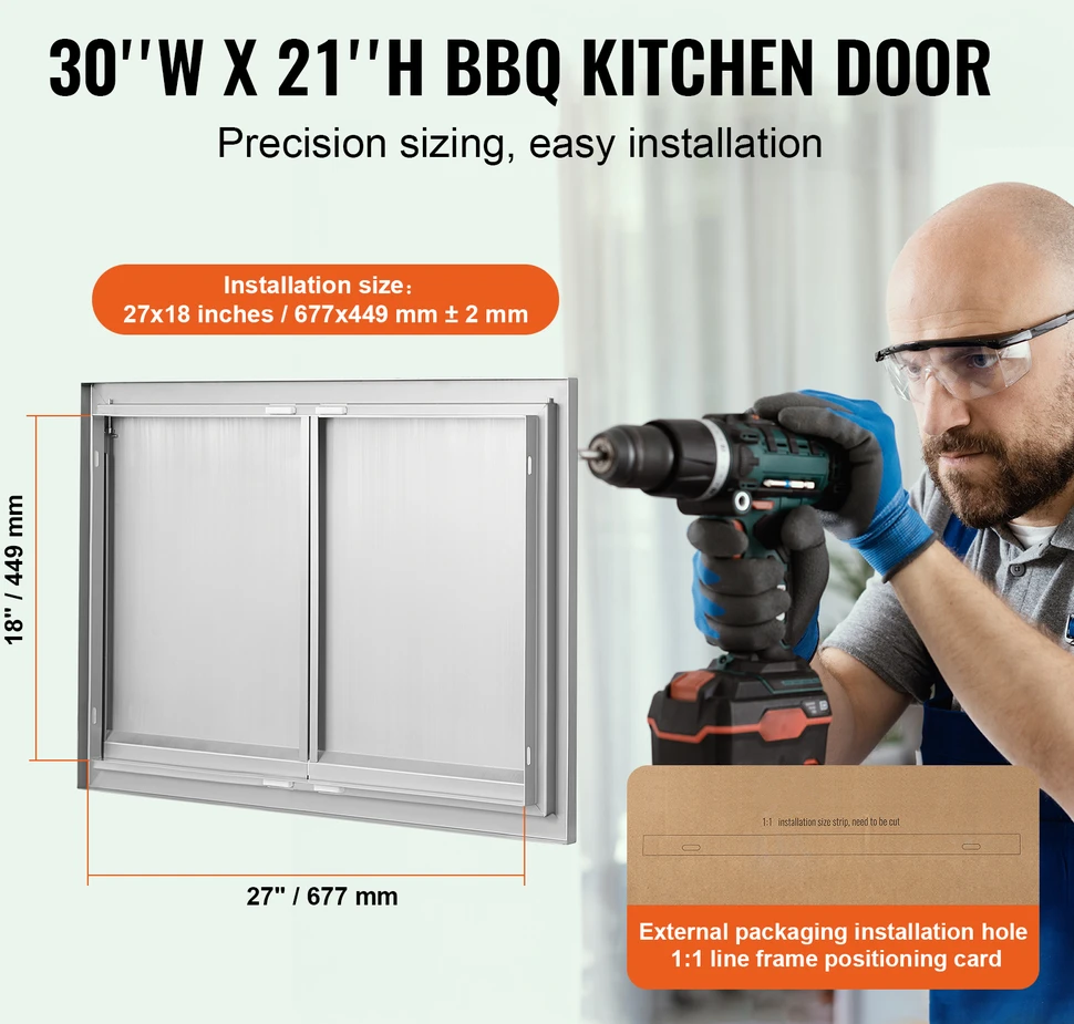 VEVOR BBQ prieigos durys 762x532 mm iš nerūdijančio plieno