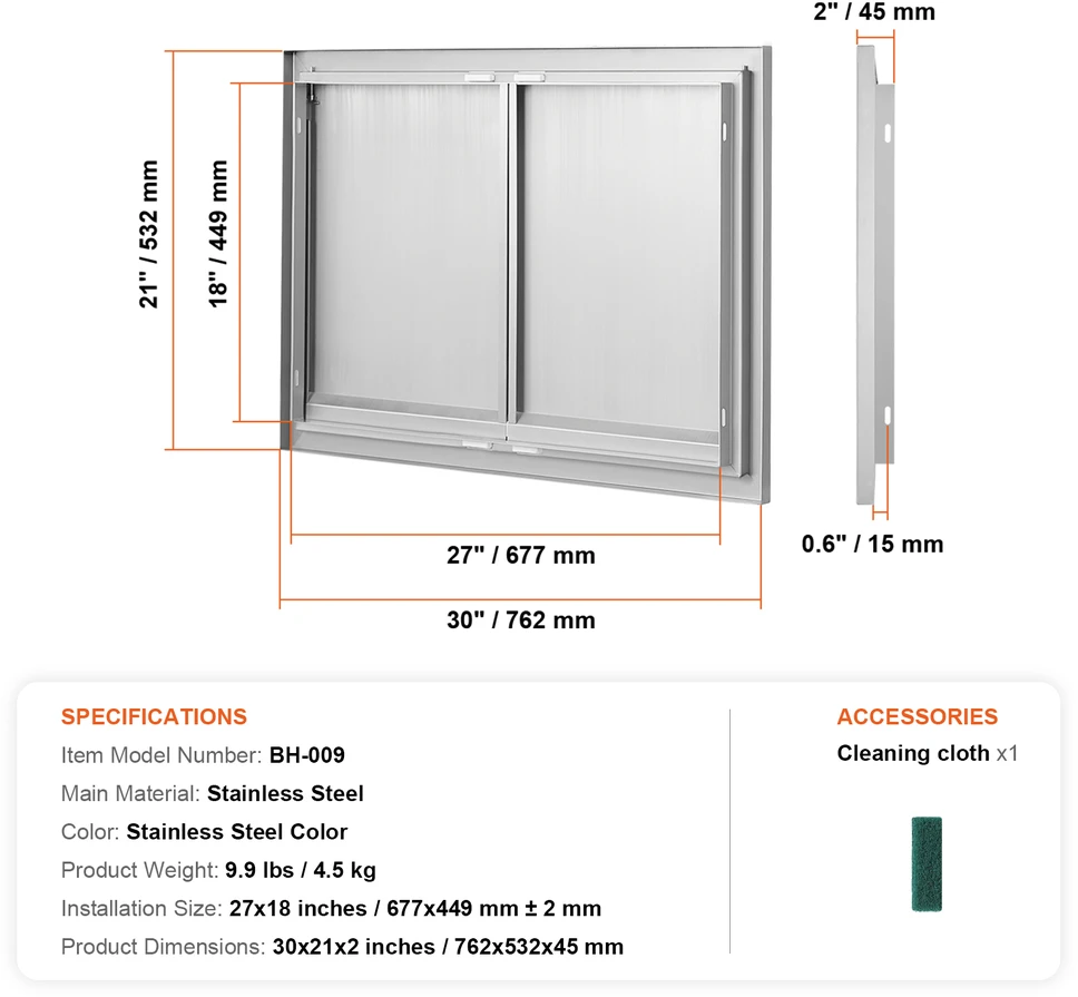 VEVOR BBQ prieigos durys 762x532 mm iš nerūdijančio plieno