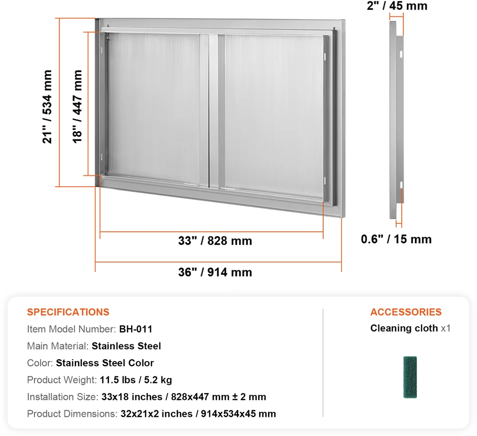 VEVOR Lauko virtuvės durys griliui 914x534 mm