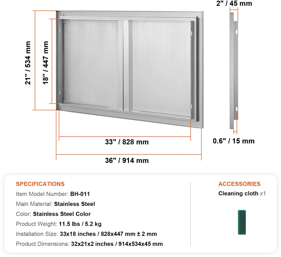 VEVOR Lauko virtuvės durys griliui 914x534 mm