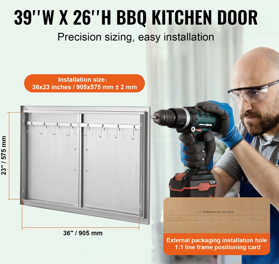 VEVOR 990x660 mm lauko virtuvės durys iš nerūdijančio plieno