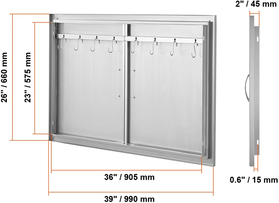 VEVOR 990x660 mm lauko virtuvės durys iš nerūdijančio plieno
