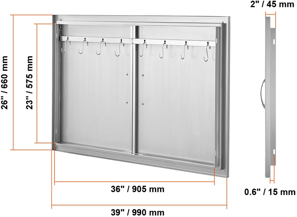 VEVOR 990x660 mm lauko virtuvės durys iš nerūdijančio plieno