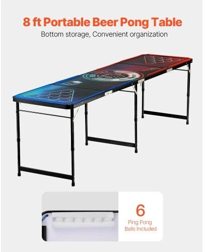 VEVOR Nešiojamas 2,4 m beer pong stalas su LED
