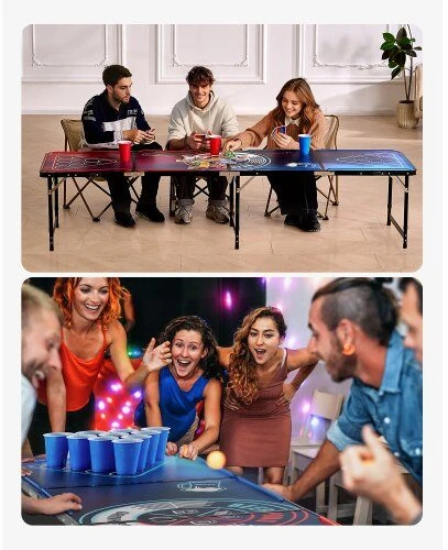 VEVOR Nešiojamas 2,4 m beer pong stalas su LED