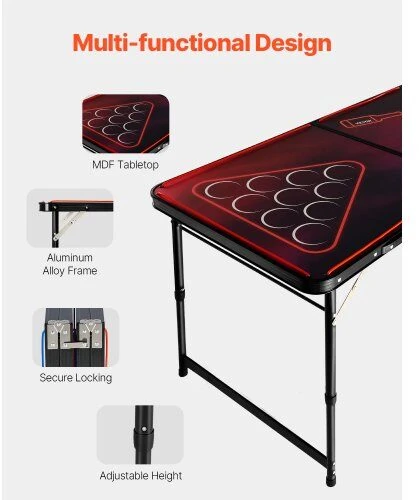 VEVOR Nešiojamas 2,4 m beer pong stalas su LED