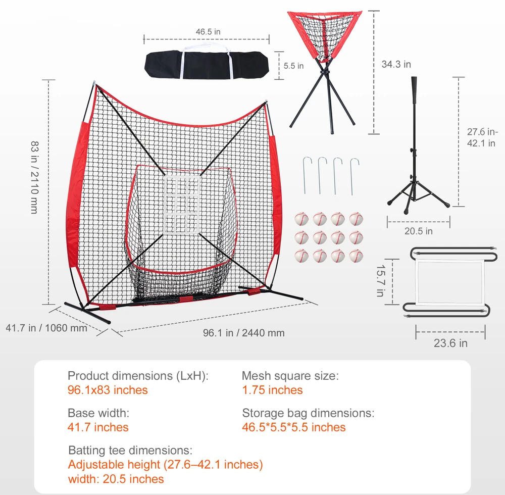 VEVOR 7x7 pėdų beisbolo ir softbolo tinklas