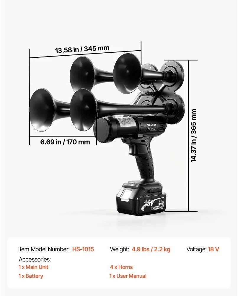VEVOR Belaidis 4 trimitų pneumatinis signalas 130 dB