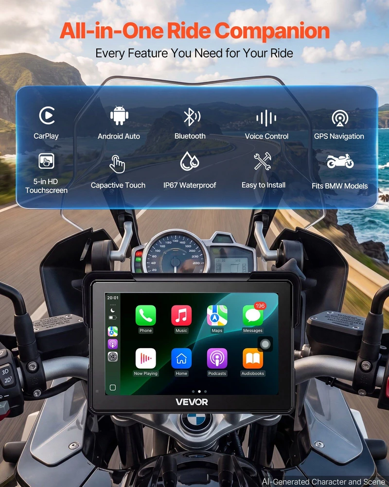 VEVOR 7" belaidė motociklo CarPlay sistema BMW