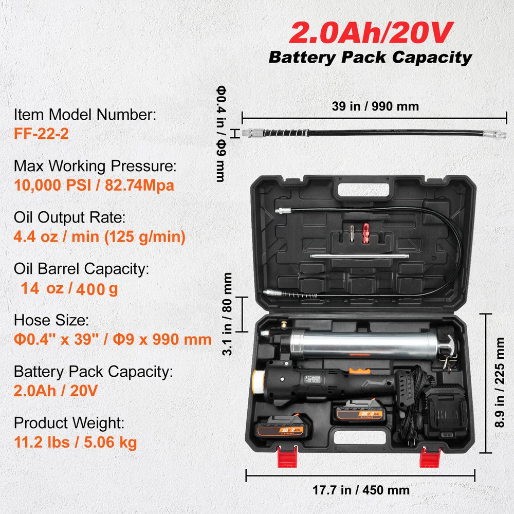 VEVOR Belaidė tepalo pompa 20 V 2,0 Ah su dėže