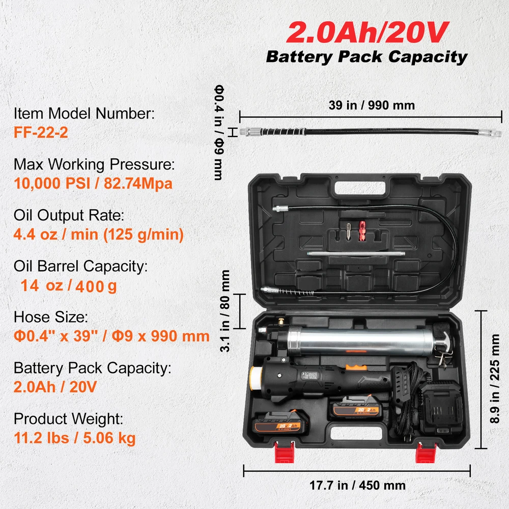VEVOR Belaidė tepalo pompa 20 V 2,0 Ah su dėže