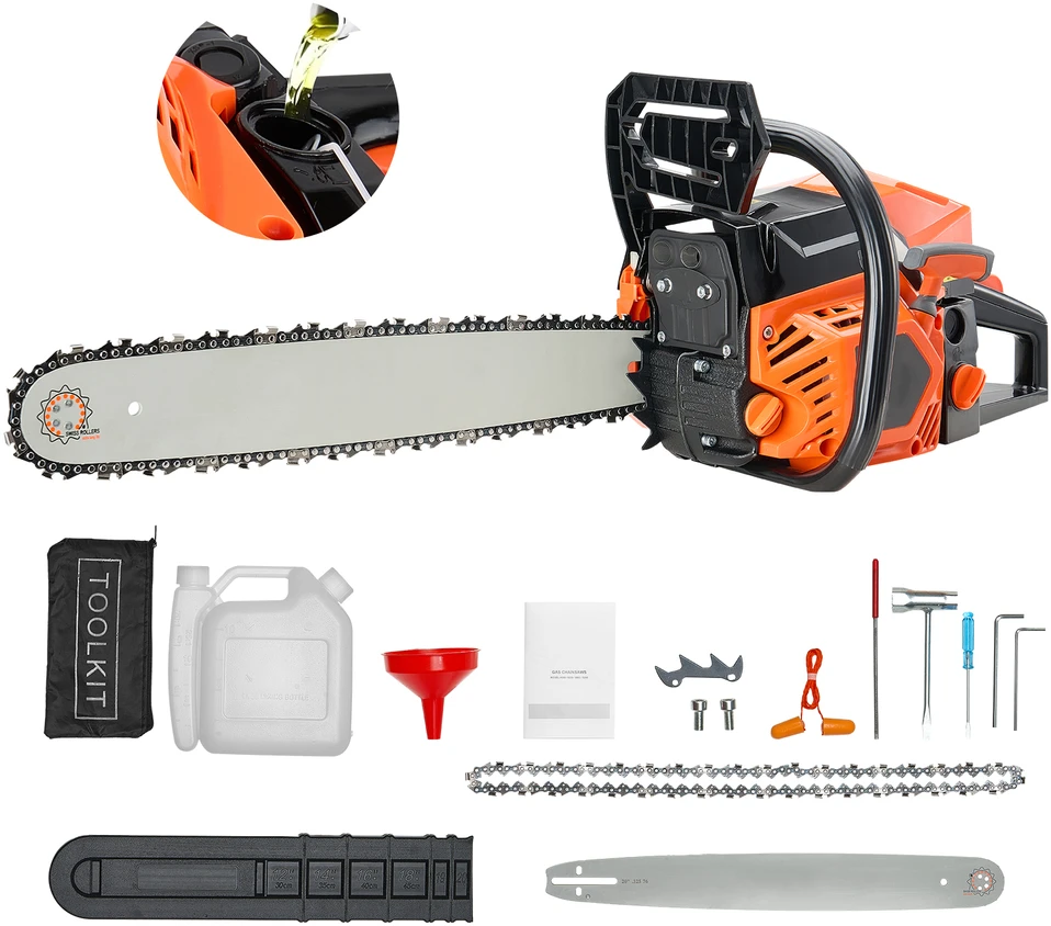 VEVOR 62 cc benzininis grandininis pjūklas 3.6 AG 50 cm pjovimui