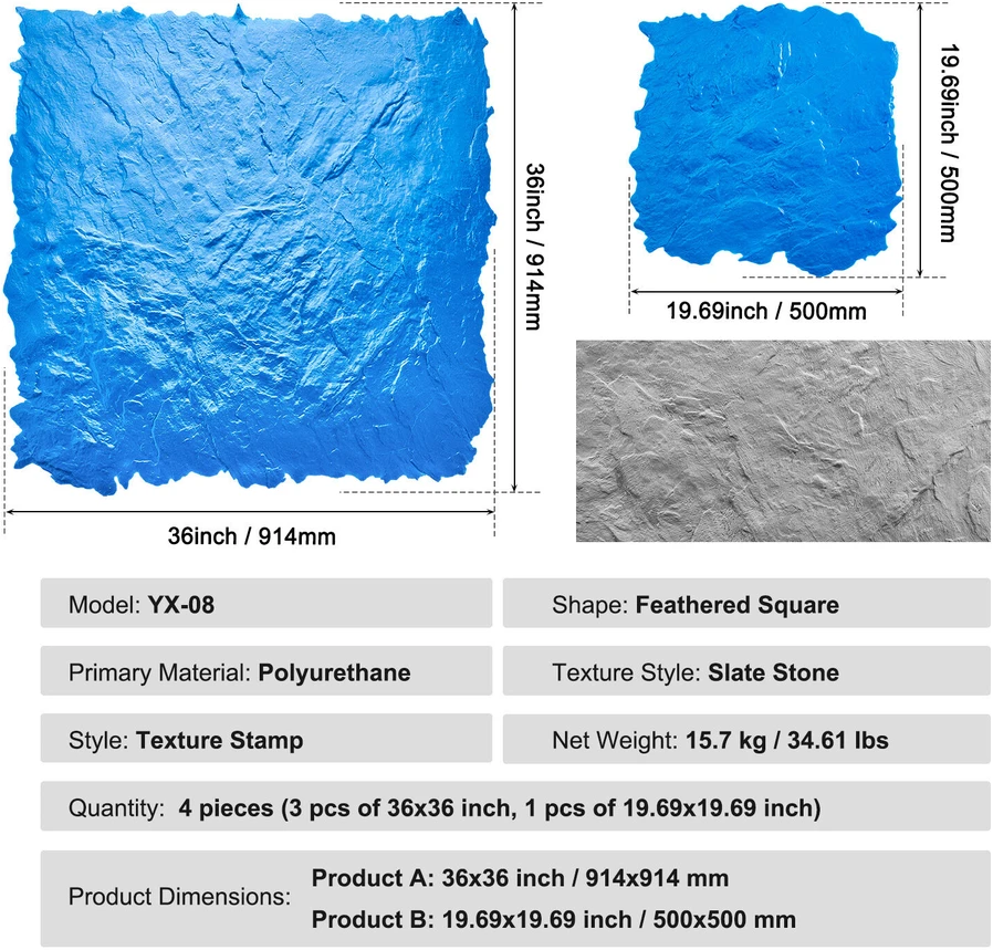 VEVOR Betono antspaudų kilimėliai 90 cm ir 50 cm 4 vnt