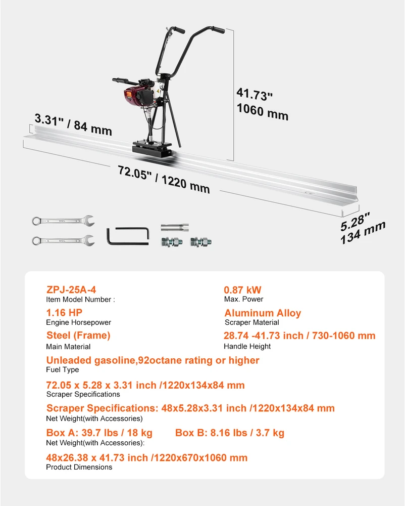 VEVOR 4 taktų betono vibrolenkta su 122 cm geležte