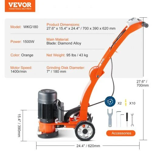 VEVOR grindų šlifavimo mašina 180 mm reguliuojama