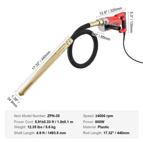 VEVOR Rankinis elektrinis betono vibratorius 800W 1.5M
