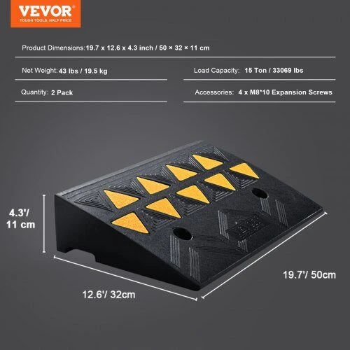 VEVOR Guminis bordiūro užvažiavimo rampos komplektas 2 vnt