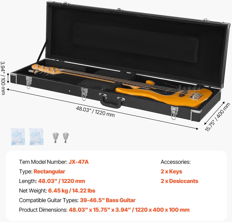 VEVOR Boso gitaros dėklas su spyna, 122 cm