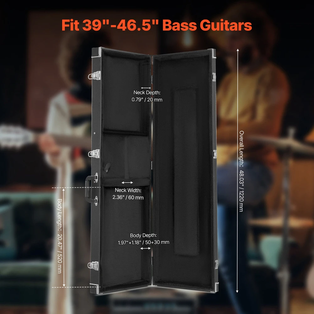 VEVOR Boso gitaros dėklas su spyna, 122 cm