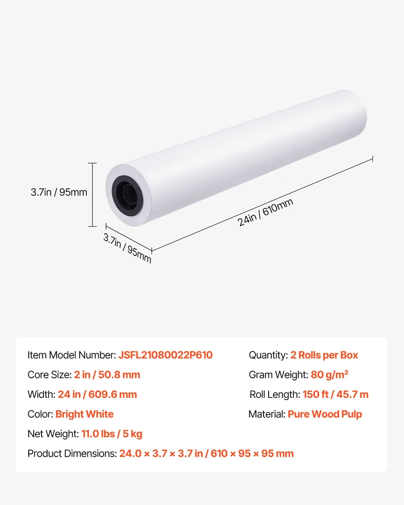VEVOR Plataus formato popierius 609.6 mm x 45.7 m