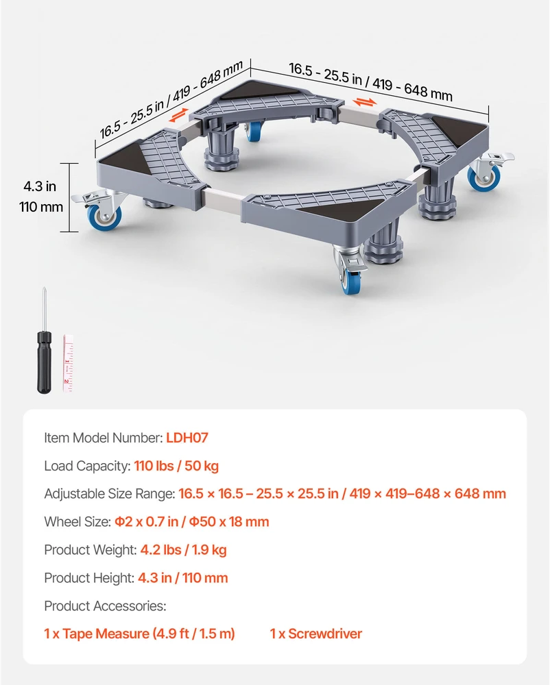 VEVOR Reguliuojamas prietaisų pagrindas su ratukais