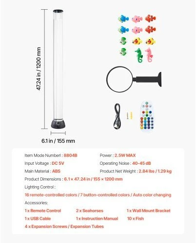 VEVOR 120 cm sensorinė burbulinė lempa