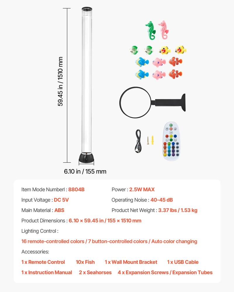 VEVOR Lempos burbulų vamzdis su 16 spalvų 150 cm