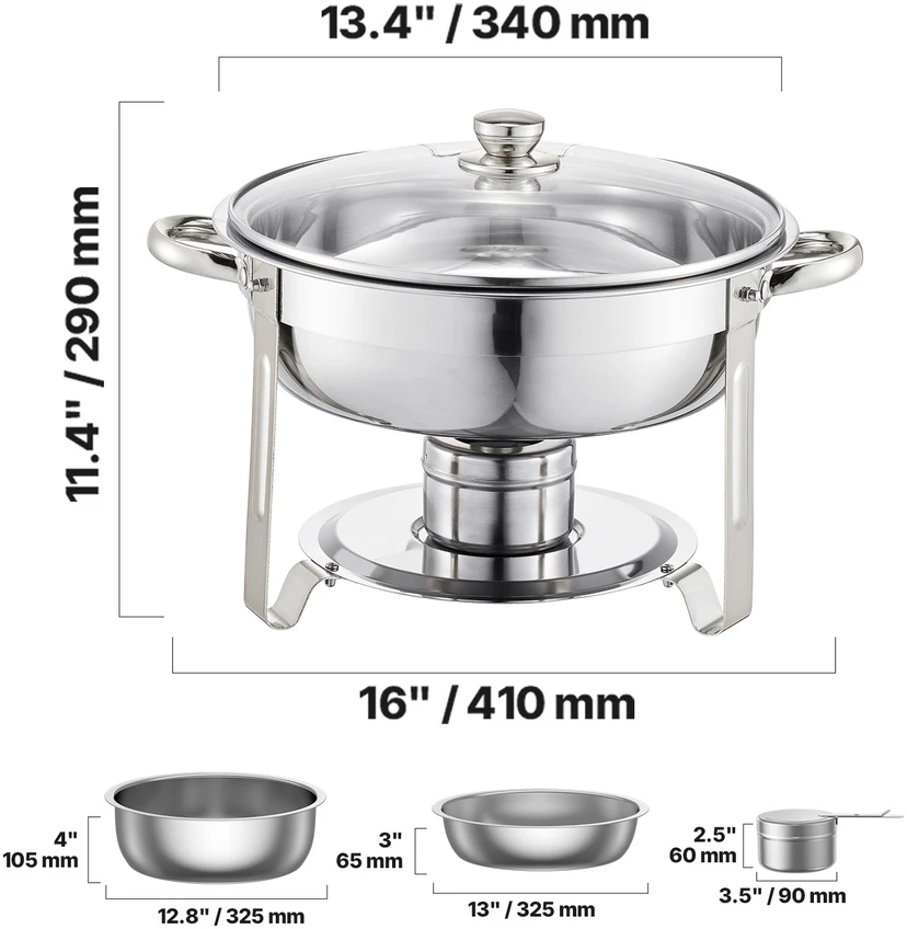 VEVOR apvalus chafing dish 4,7 l dubenėlis, 2 vnt.
