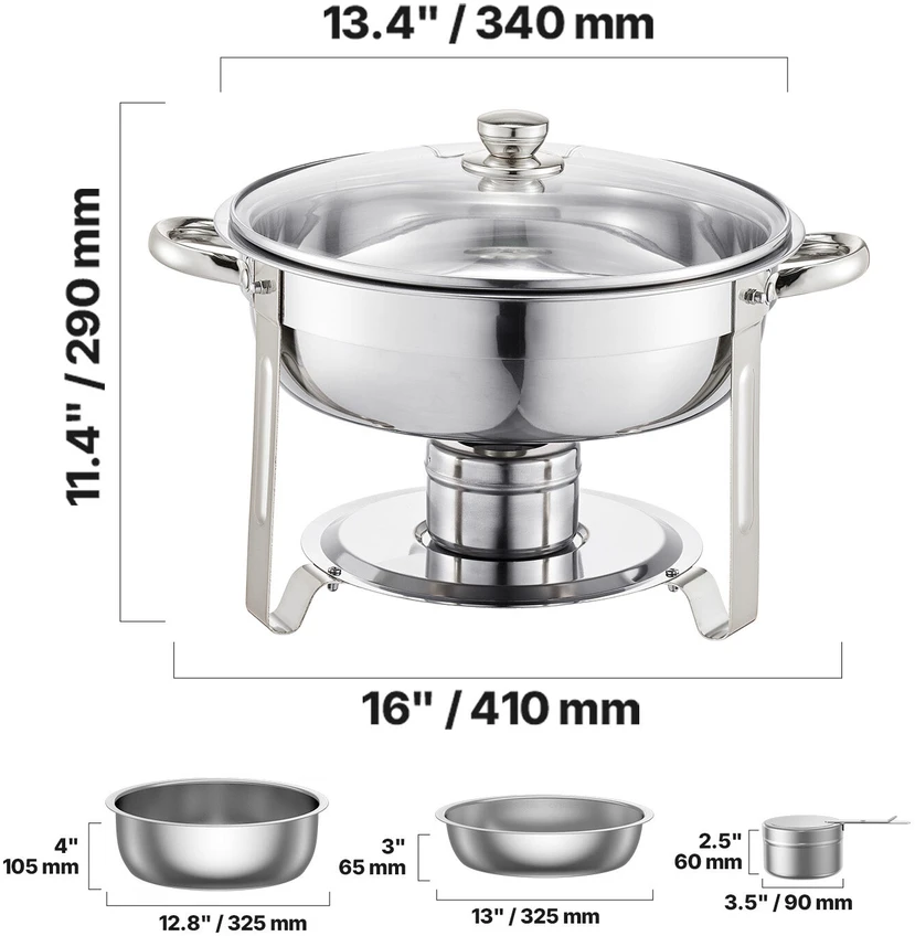 VEVOR apvalus chafing dish 4,7 l dubenėlis, 2 vnt.